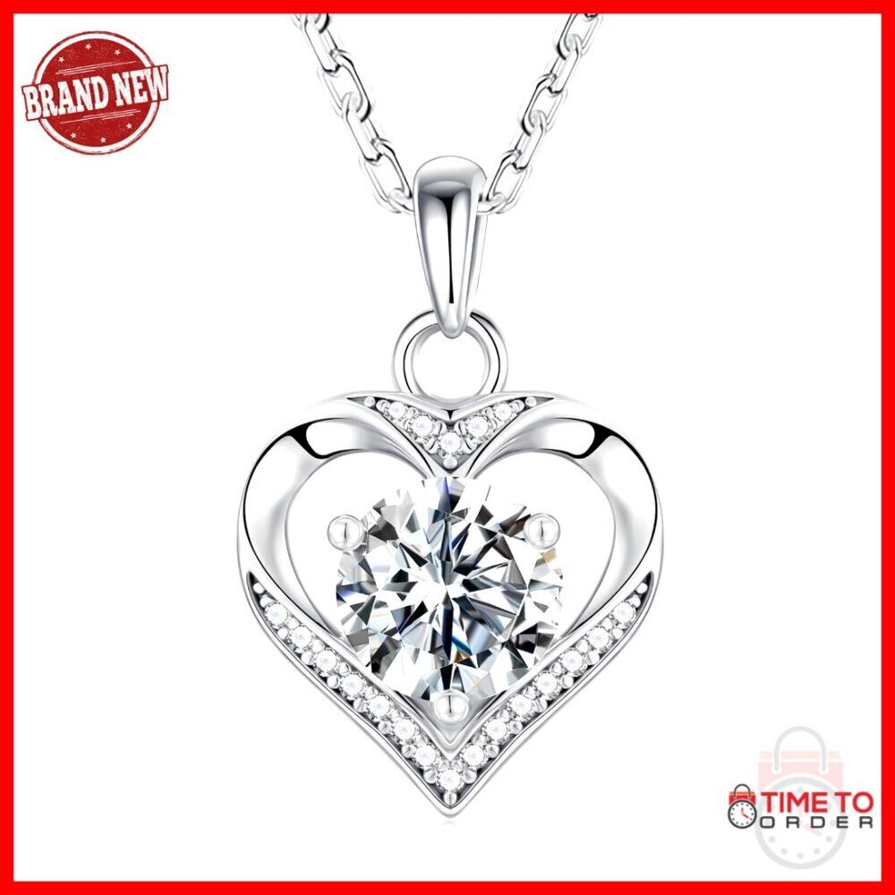 Sterling Silver Heart Moissanite Pendant Necklace 1 Carat Anniversary Gift